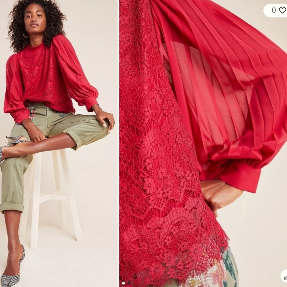 Anthropologie Eri+Ali Red Blouse Formal Professional Beautiful Small